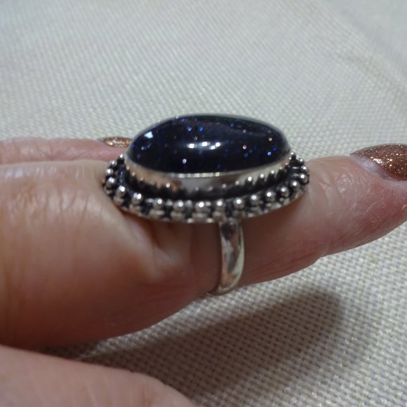 Sparkling "BLUE SUNSTONE" Handmade Sterling Ring Size 8.5 #528B - Picture 2 of 3